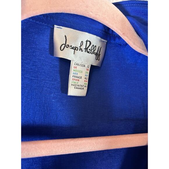Joseph Ribkoff blouse evening wedding ruched side wire collar Designer blue 12 - Picture 2 of 6
